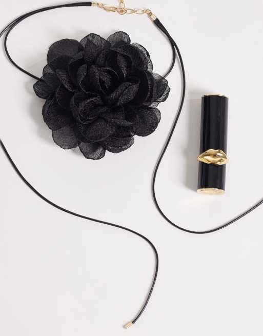 ASOS DESIGN – Halskette in Schwarz mit Ansteckblume, 2 von 4