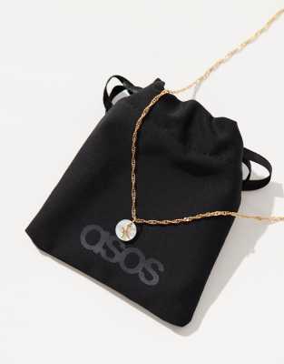 ASOS DESIGN - Halskette mit 14-Karat-Vergoldung mit Anhänger mit Fische-Sternzeichen auf flacher Kunstperle mit Geschenk...