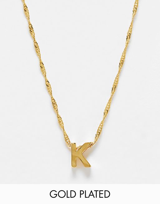 ASOS DESIGN – Halskette mit 14-Karat-Vergoldung und schlichter „K“-Initiale 