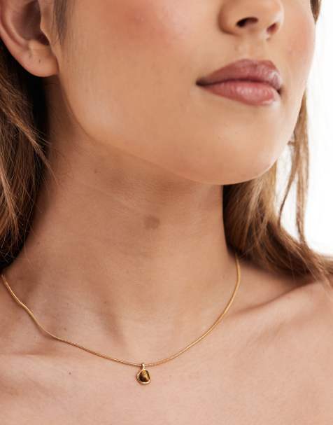 ASOS DESIGN – Halskette mit 14-Karat-Vergoldung und Tigerauge-Anhänger - view 1