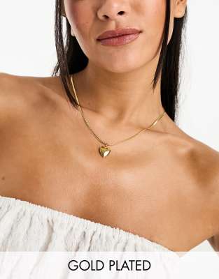 ASOS DESIGN - Halskette mit bauschigem Herz-Medaillon und 14-karätiger Vergoldung-Goldfarben