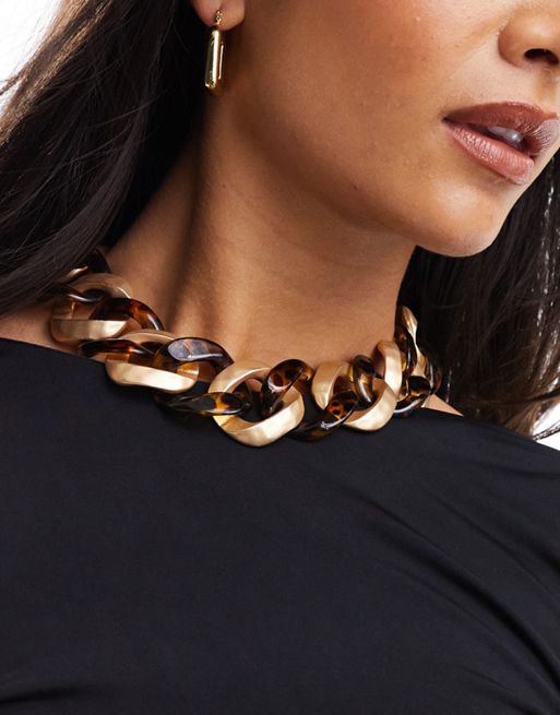 FhyzicsShops DESIGN – Halskette mit Gliederdesign in gebürsteter Gold- und Schildpatt-Optik