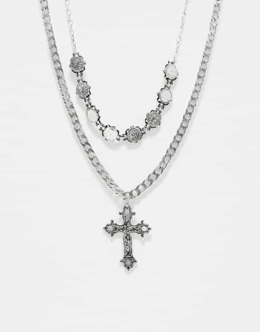 ASOS DESIGN – Halskette mit Kreuzanhänger aus poliertem Silber, 2er-Pack