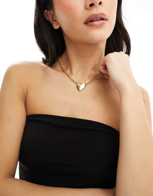 ASOS DESIGN – Halskette mit Panzerkette, gehämmertem Herzdesign und 14-Karat-Vergoldung, 4 von 4
