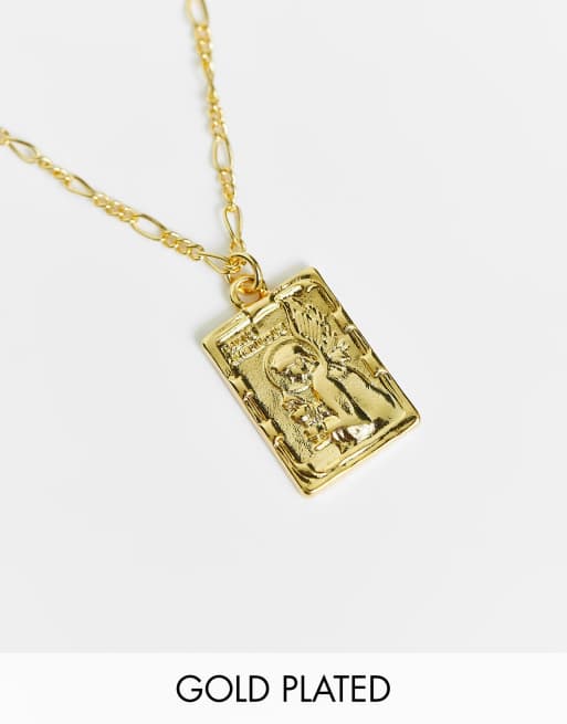 ASOS DESIGN – Halskette mit Schutzengel-Anhänger mit 14-karätiger Vergoldung