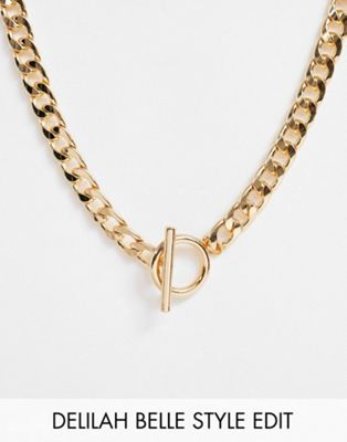 ASOS DESIGN – Halskette mit T-Steg und Gliederkette in Gold