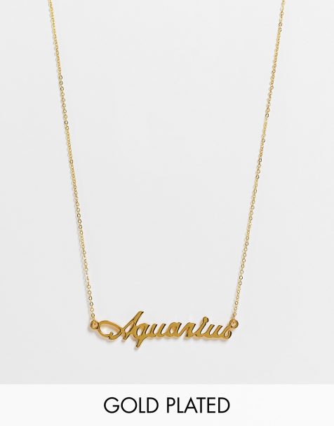 ASOS DESIGN - Halsketting met hangertje van dierenriemteken 'Aquarius' in 14k verguld goud - view 1
