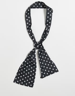 ASOS DESIGN - Halstuch zum Binden in Schwarz mit weißen Polka Dots
