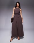 [ASOS DESIGN] ASOS DESIGN halter asymmetric overlay detail jumpsuit in chocolate brown 12 Chocolate brown