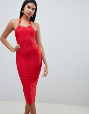 ASOS DESIGN halter bandage midi bodycon 