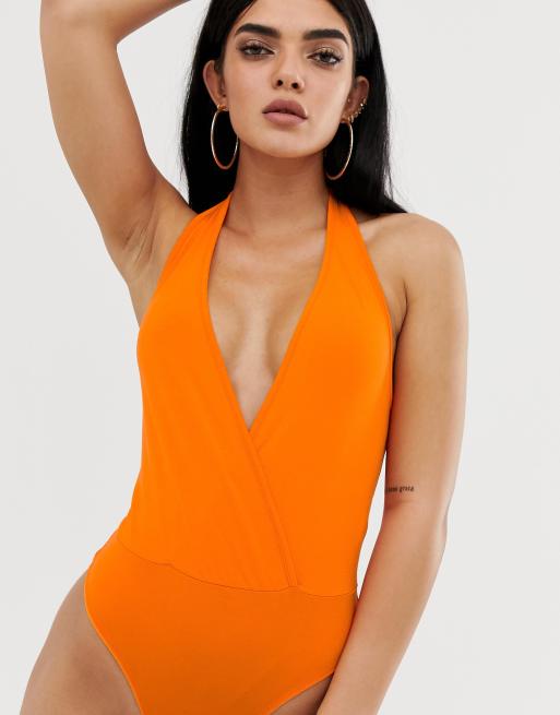 ASOS DESIGN halter bodysuit in orange