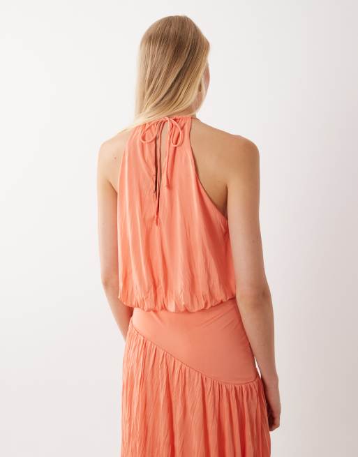 ASOS DESIGN halter bubble hem top in coral crinkle - part of a set, 4 of 4