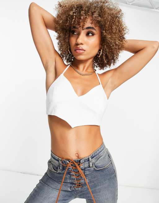 ASOS DESIGN crop top with halter neck in white