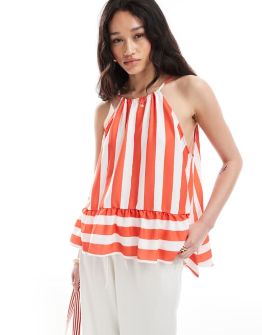ASOS DESIGN halter cami with peplum in stripe, 2 of 4