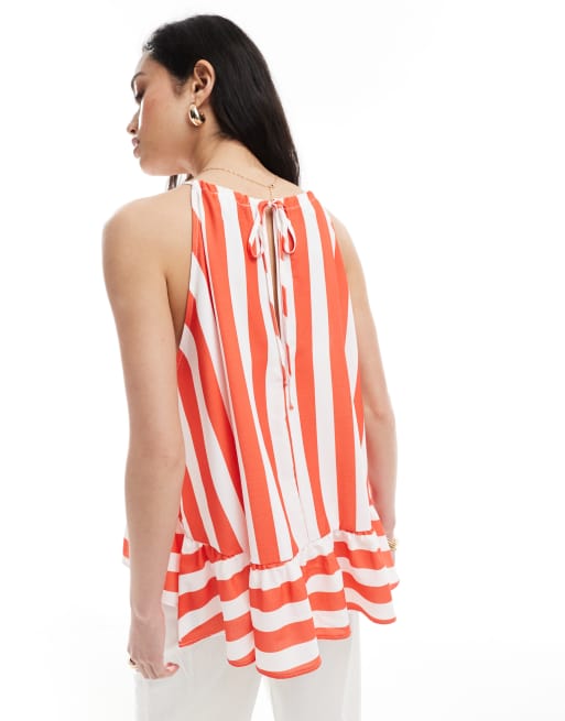ASOS DESIGN halter cami with peplum in stripe, 4 of 4