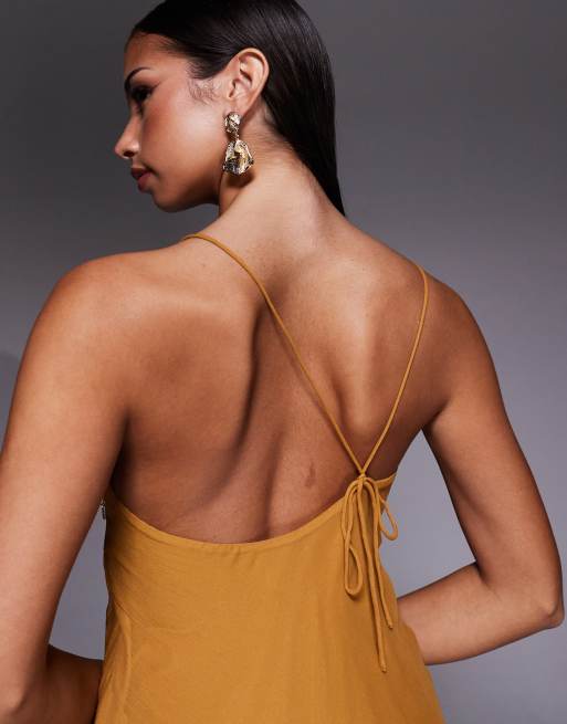 ASOS DESIGN halter chiffon maxi dress with seam detail in mustard, 3 of 4