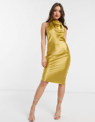 yellow satin halter dress
