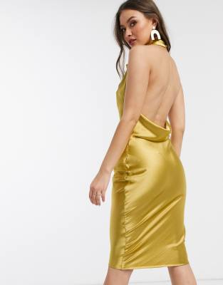 cowl front satin dress