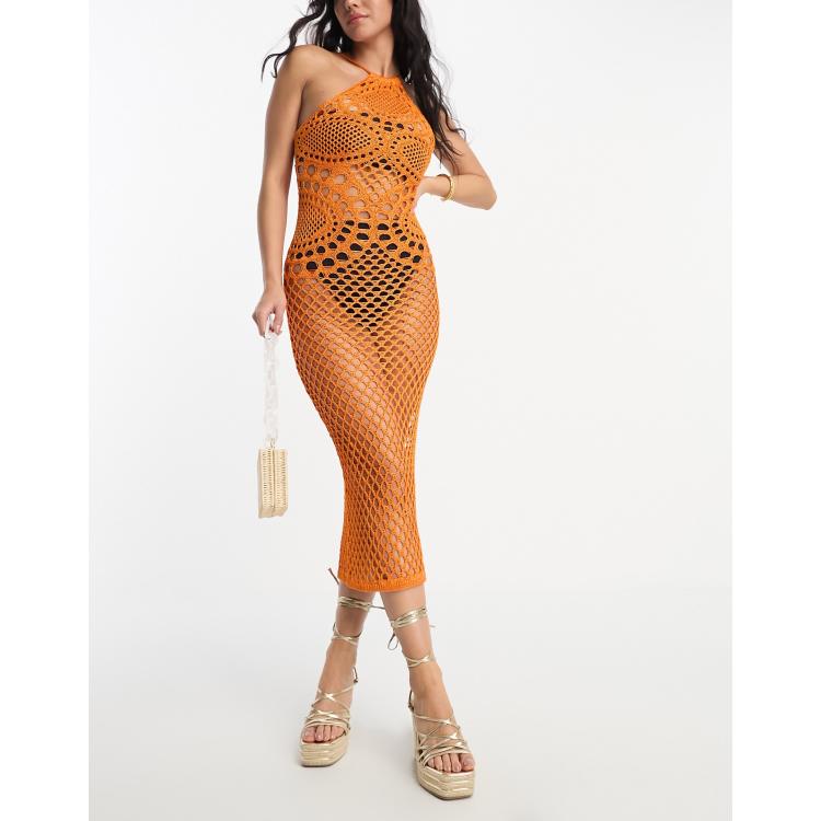 ASOS DESIGN halter crochet beach midi dress with circular