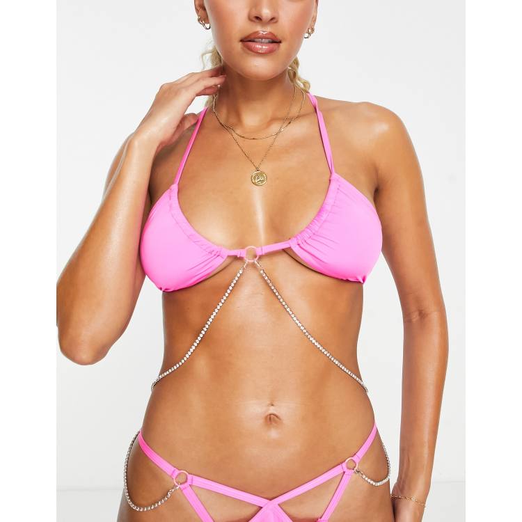 ASOS DESIGN halter cross back bikini top with removable chain