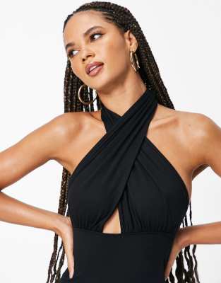 ASOS DESIGN halter cross front maxi dress in black