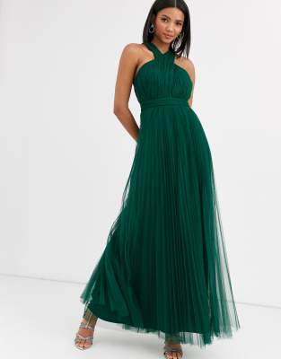 asos design premium halter tulle maxi dress