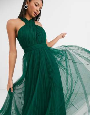 asos design premium halter tulle maxi dress