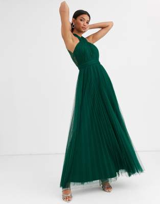 asos design premium halter tulle maxi dress