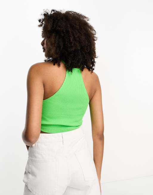 ASOS DESIGN halter crossover top in rib in apple green