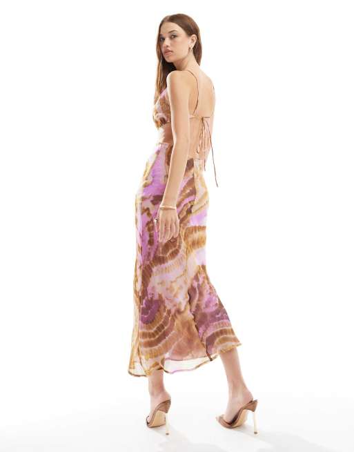 ASOS DESIGN halter cut out midaxi dress with satin bodice in abstract print