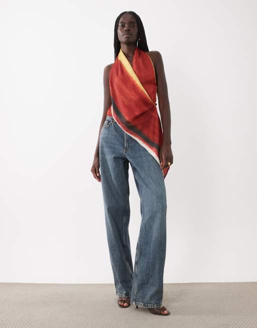 ASOS DESIGN halter drape front satin top in stripe set, 2 of 4