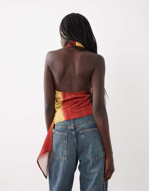 ASOS DESIGN halter drape front satin top in stripe set, 3 of 4