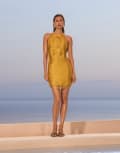 [ASOS DESIGN] ASOS DESIGN halter draped fringe mini dress in chartreuse-Yellow 16 Chartreuse
