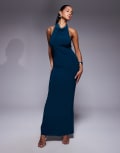 [ASOS DESIGN] ASOS DESIGN halter draped maxi dress with open back in petrol blue L Blue