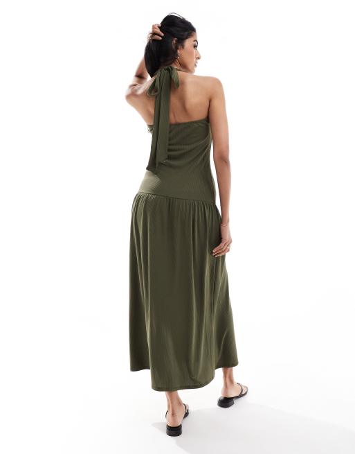 green emerald velvet dress Green Drop Waist Cora Midi Dress main image 1