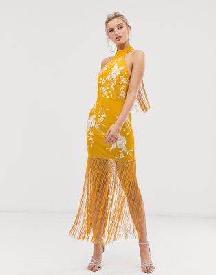 asos yellow fringe dress