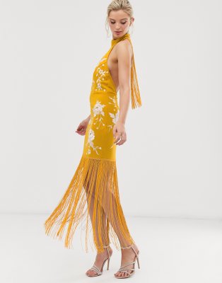 asos orange fringe dress