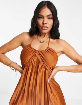 rust halter dress