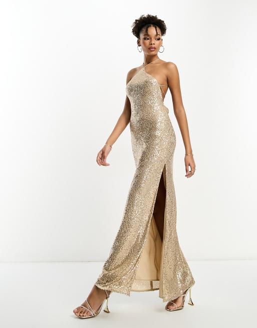 Robe longue best sale sequin doré