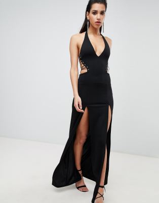 asos design halter maxi dress with split detail