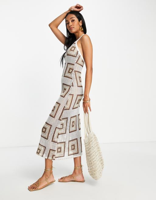 Buy Brown Tribal Print 100% Cotton Bandeau Maxi Dress from Next