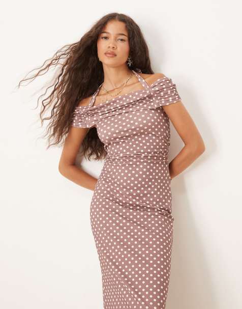 ASOS DESIGN halter maxi dress in brown polka dots - view 1