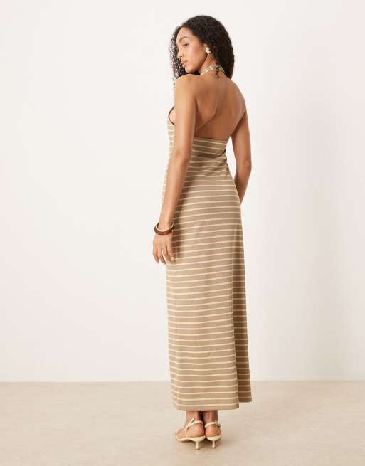 ASOS Design halter maxi dress in brown stripes