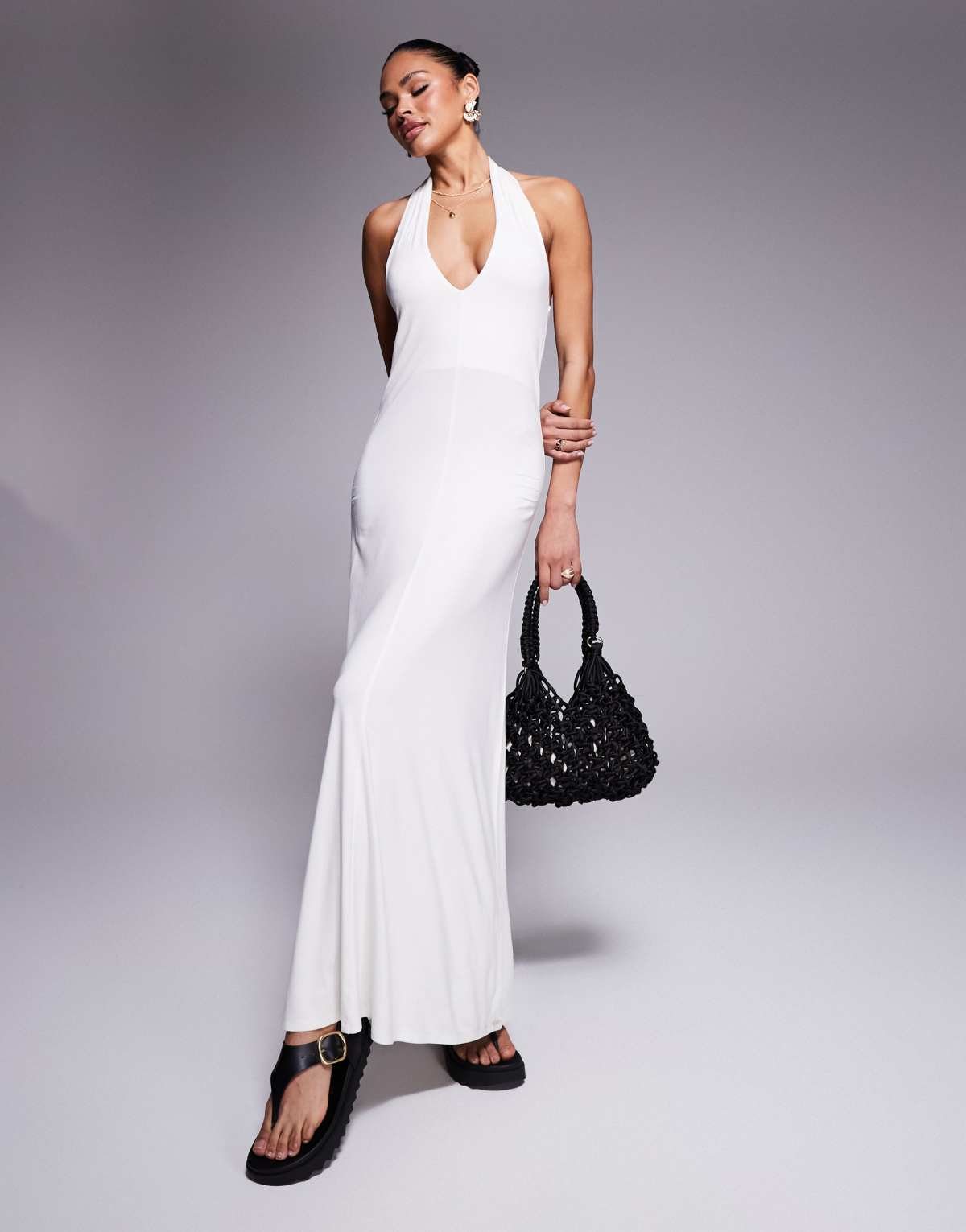 ASOS DESIGN halter maxi dress in cream