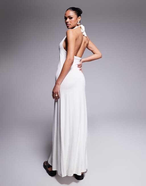 ASOS DESIGN halter maxi dress in cream