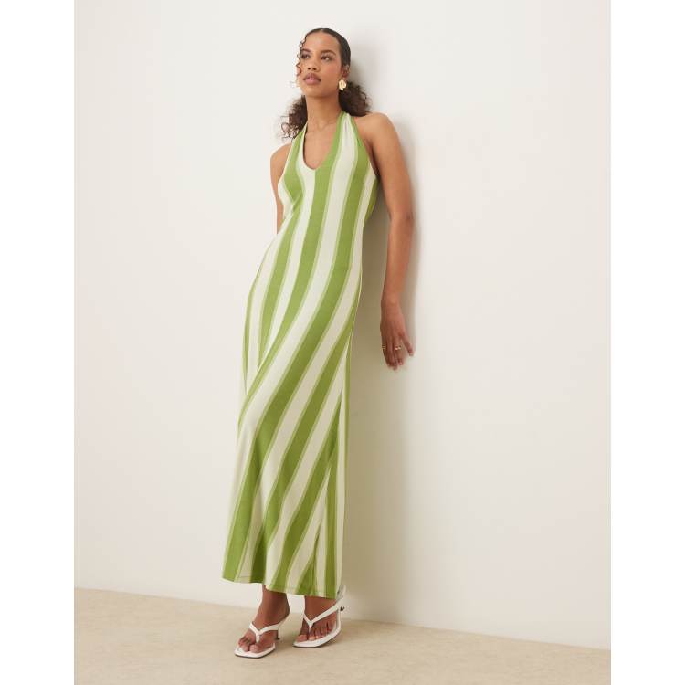 ASOS DESIGN halter maxi dress in green stripe | ASOS