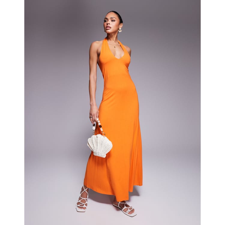 ASOS DESIGN halter maxi dress in orange | ASOS