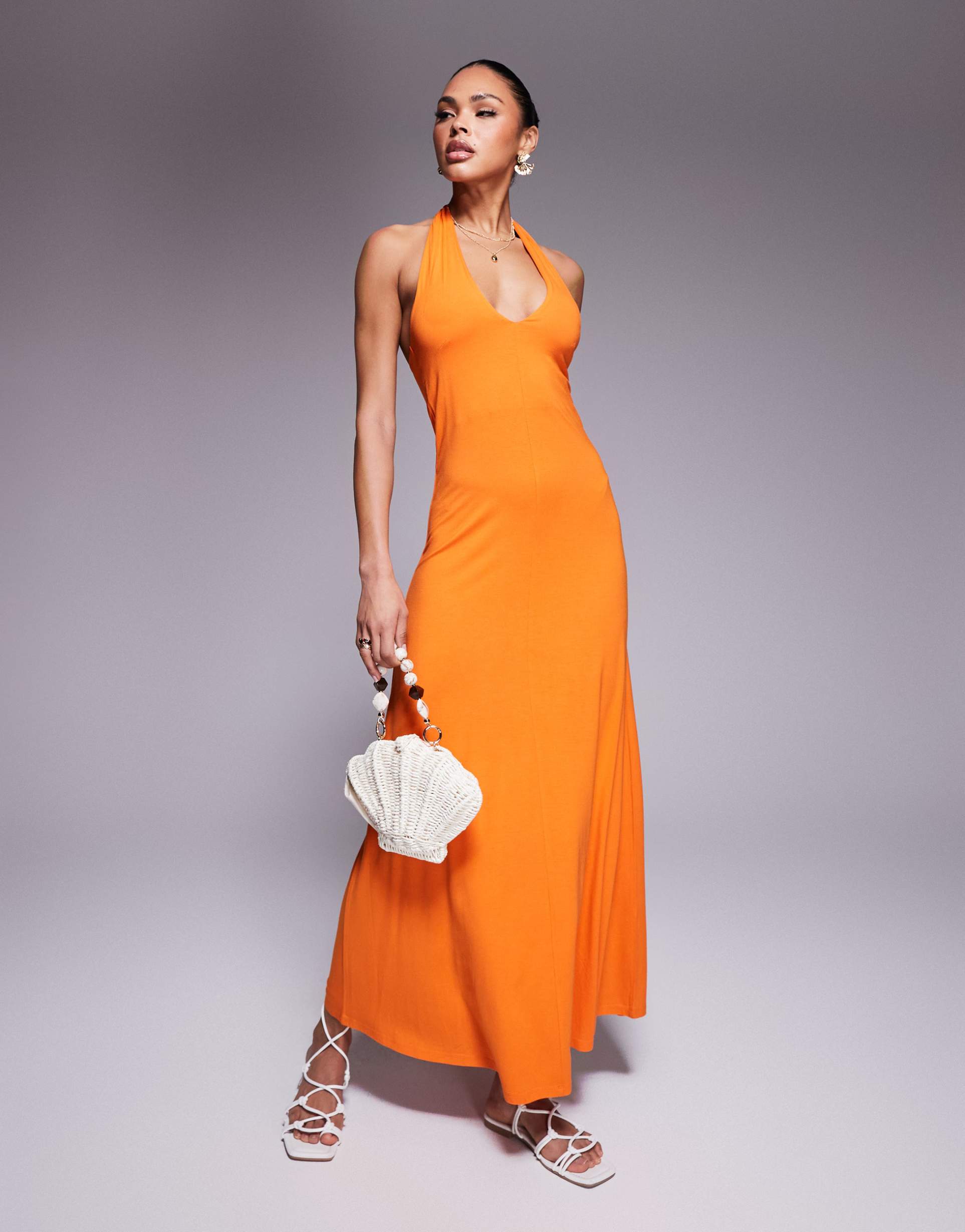 asos design halter maxi dress in orange