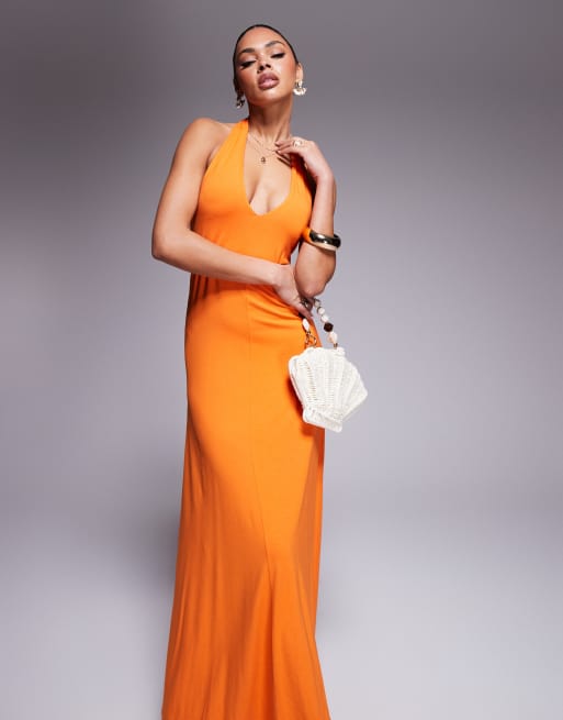 ASOS DESIGN halter maxi dress in orange