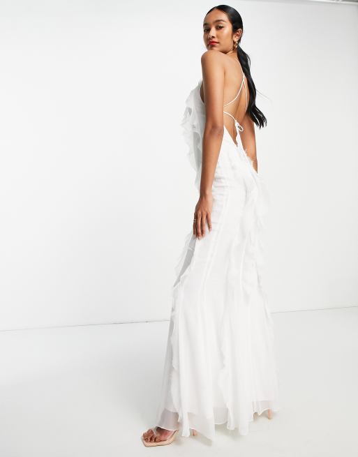 ASOS DESIGN halter maxi dress with bias ruffle detail in white